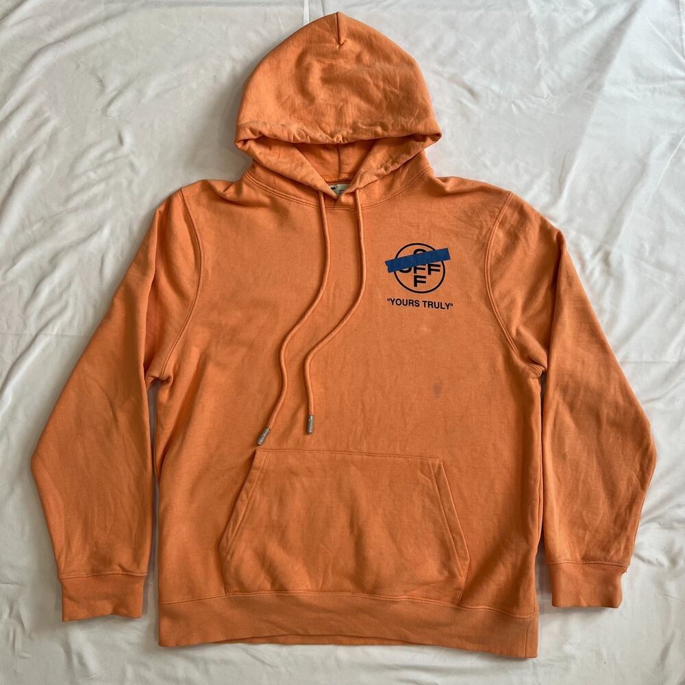 Off-White Yours Truly Hoodie Mens M Orange Virgil Abloh Graphic Pullover Portuga